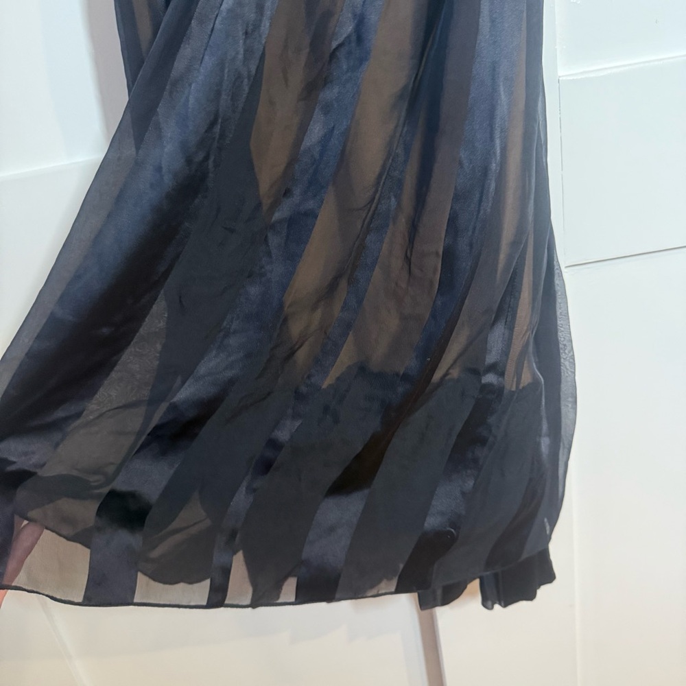 Tufi Duek Vintage 100% Silk Black & Mesh Ruched Bust Midi Dress Size 4-6 - Picture 6 of 10